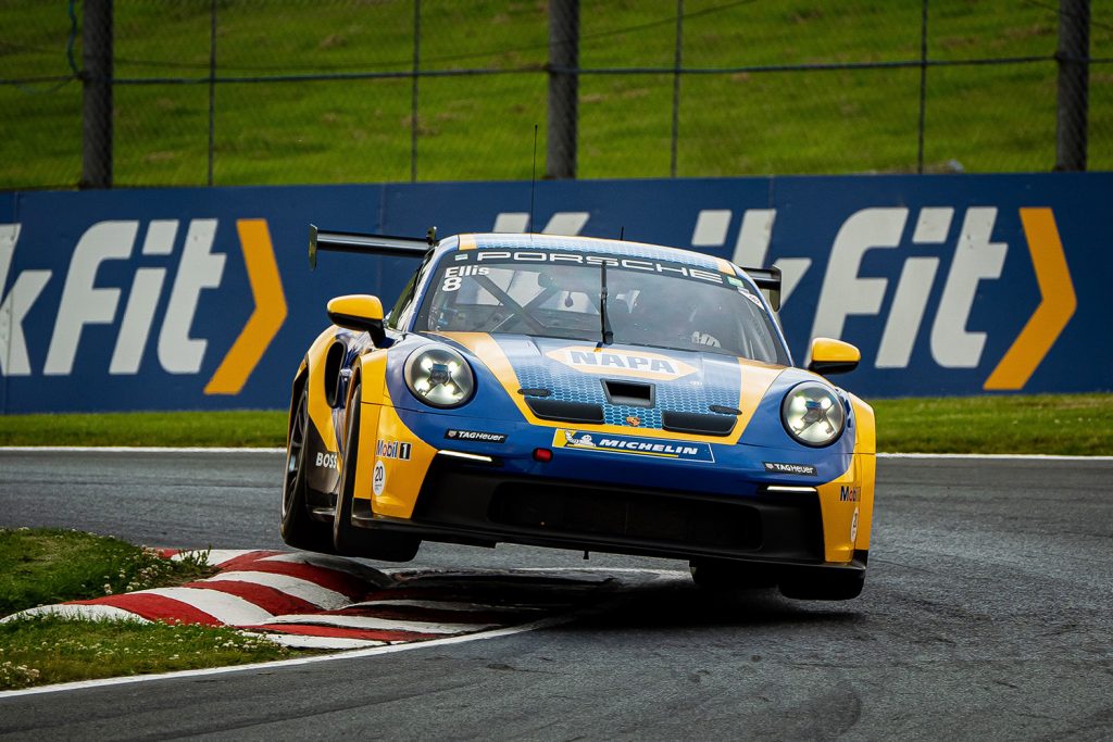 NAPA Racing UK's Hugo Ellis expertly manoeuvres a bend at Oulton Park on one wheel