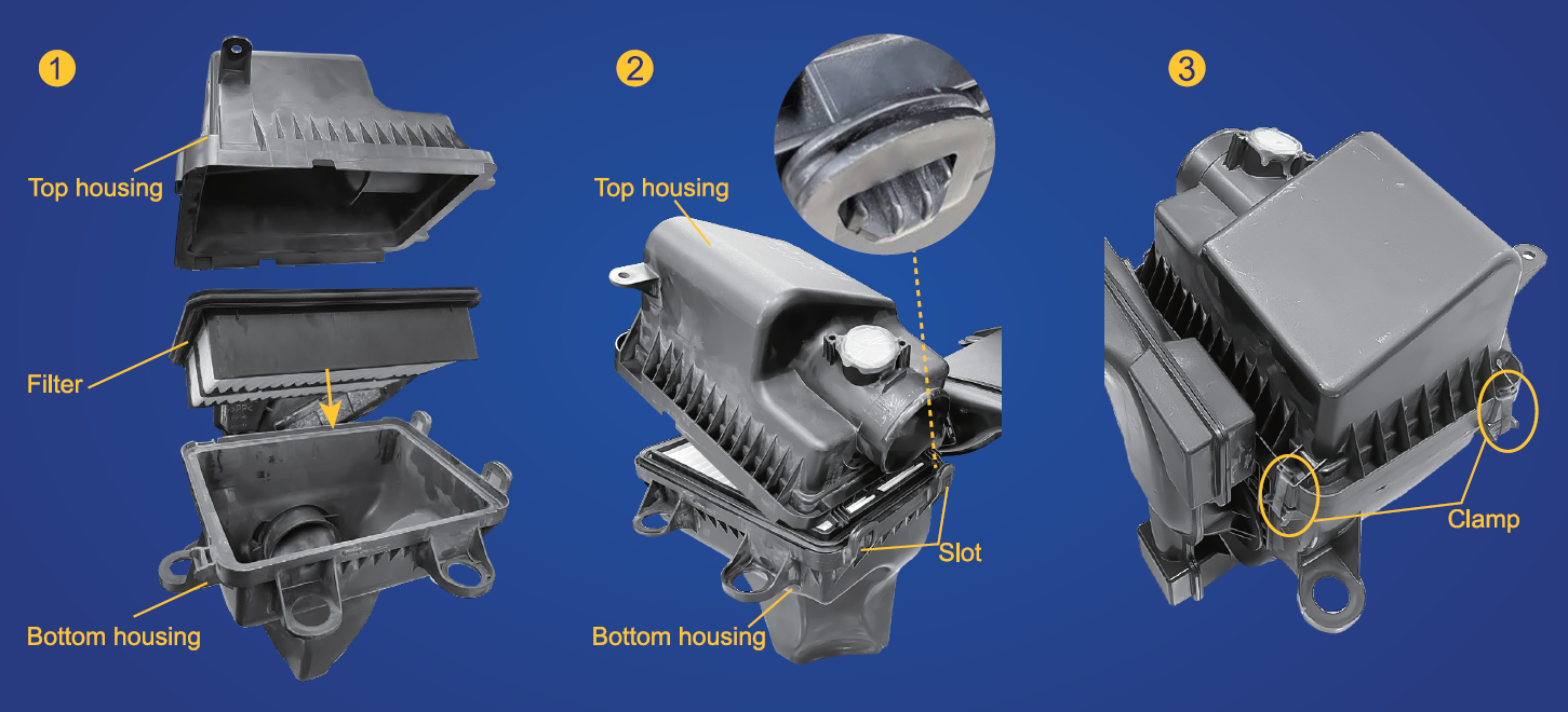 Diagram depicting how to correctly install the NAPA Air Filter NFA1587.